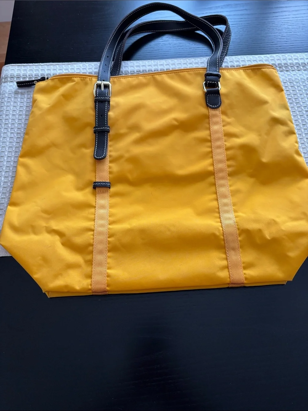 Bric's Yellow Nylon Tote with brown Leather Trim